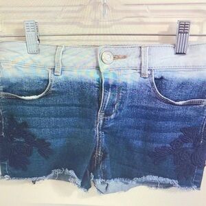 Blue Denim Shorts with Floral Embroidery